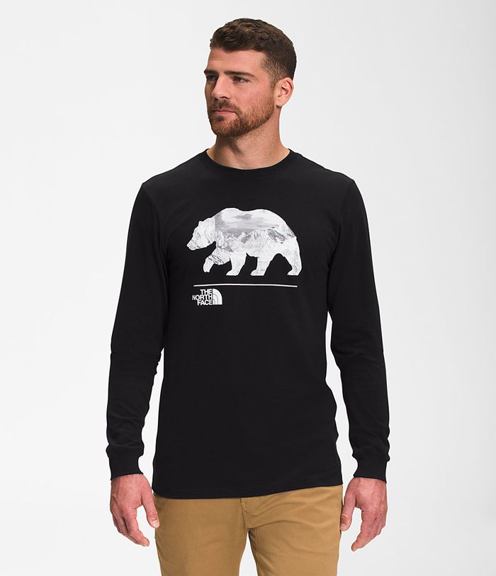 The North Face T-Shirts Heren Bearscape Lange Mouw YXWO03481 - Zwart